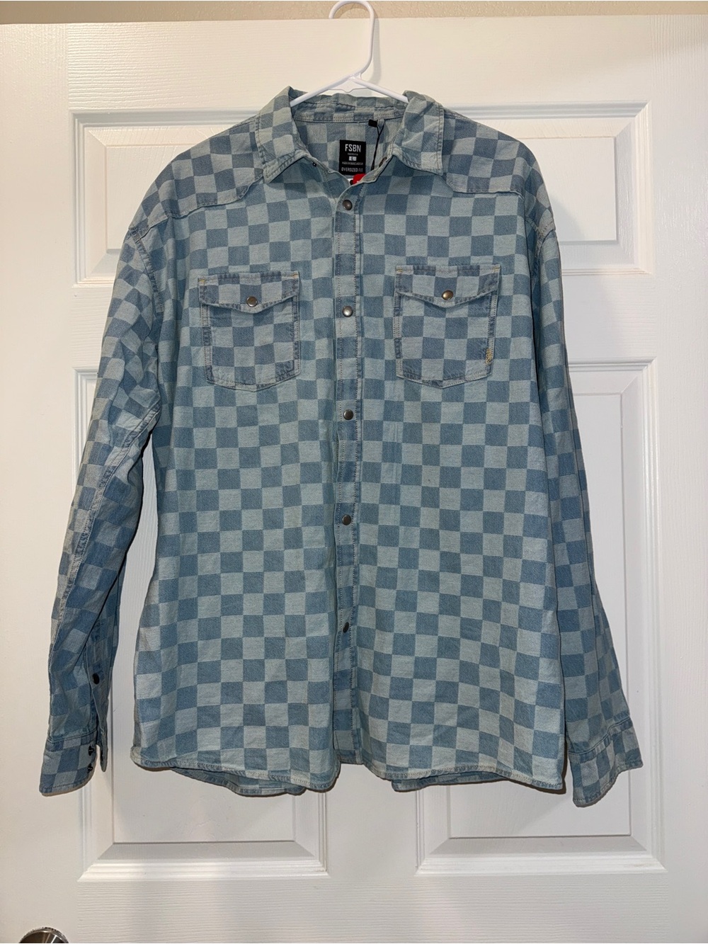 Men's Light Blue Checkered Shirt Jacket